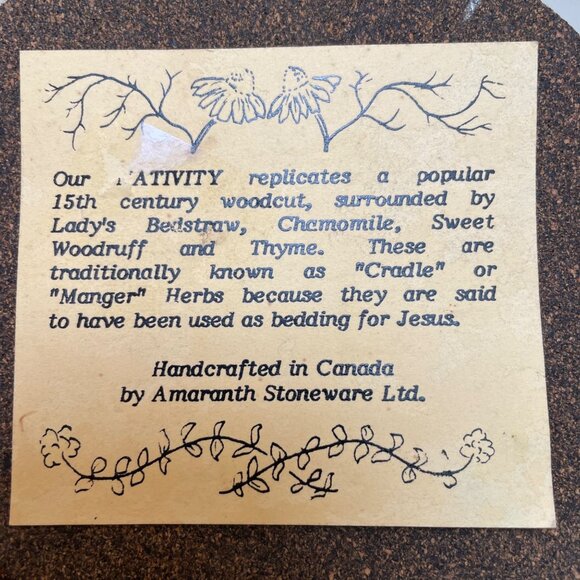 Amaranth Stoneware Ltd. Handcrafted Nativity Themed Ceramic Trivet With 15th Cen - Picture 7 of 10